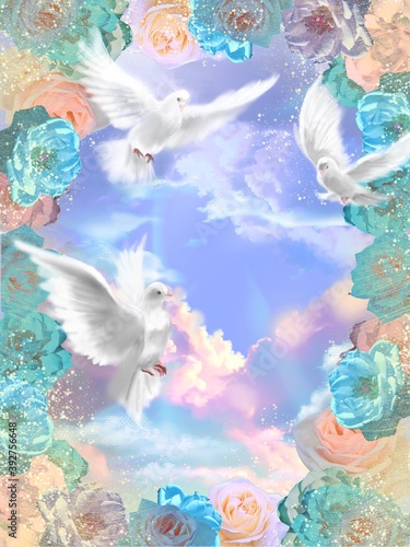 Three white doves dance in the heaven 