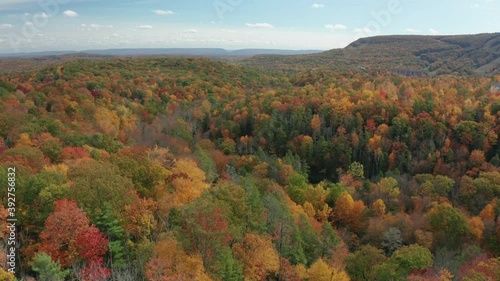 Aerial Drone Shot of Beautiful Fall Colors in Pennsylvania's Pocono Mountains