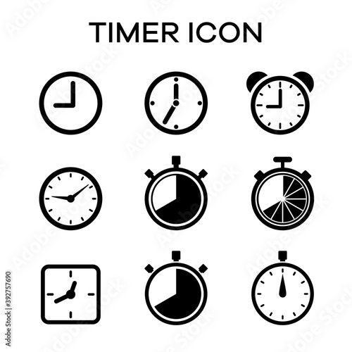Collection of time and hour marker icons. Suitable for design elements of clock, time limit, and duration. Alarm and Timer icon collection.