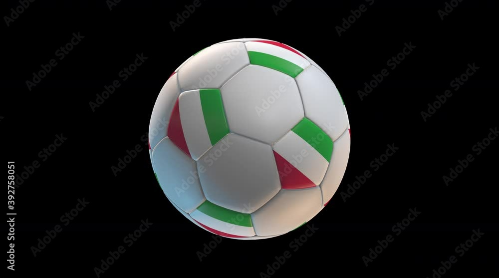 Soccer ball with flag Italy, on black background loop alpha. 3D Rendering Soccer ball with flag Italy, on black background loop alpha. 3D Rendering