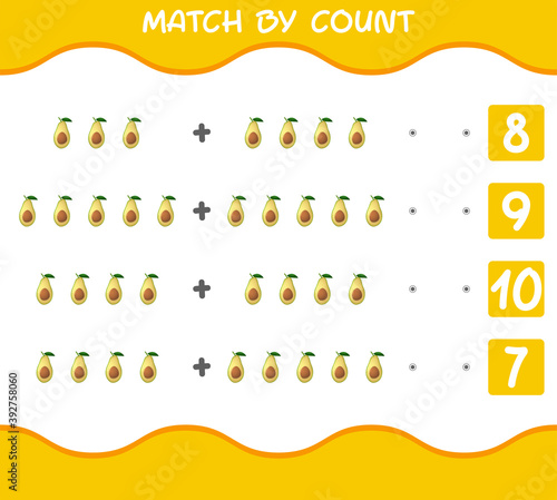 Match by count of cartoon avocados. Match and count game. Educational game for pre shool years kids and toddlers