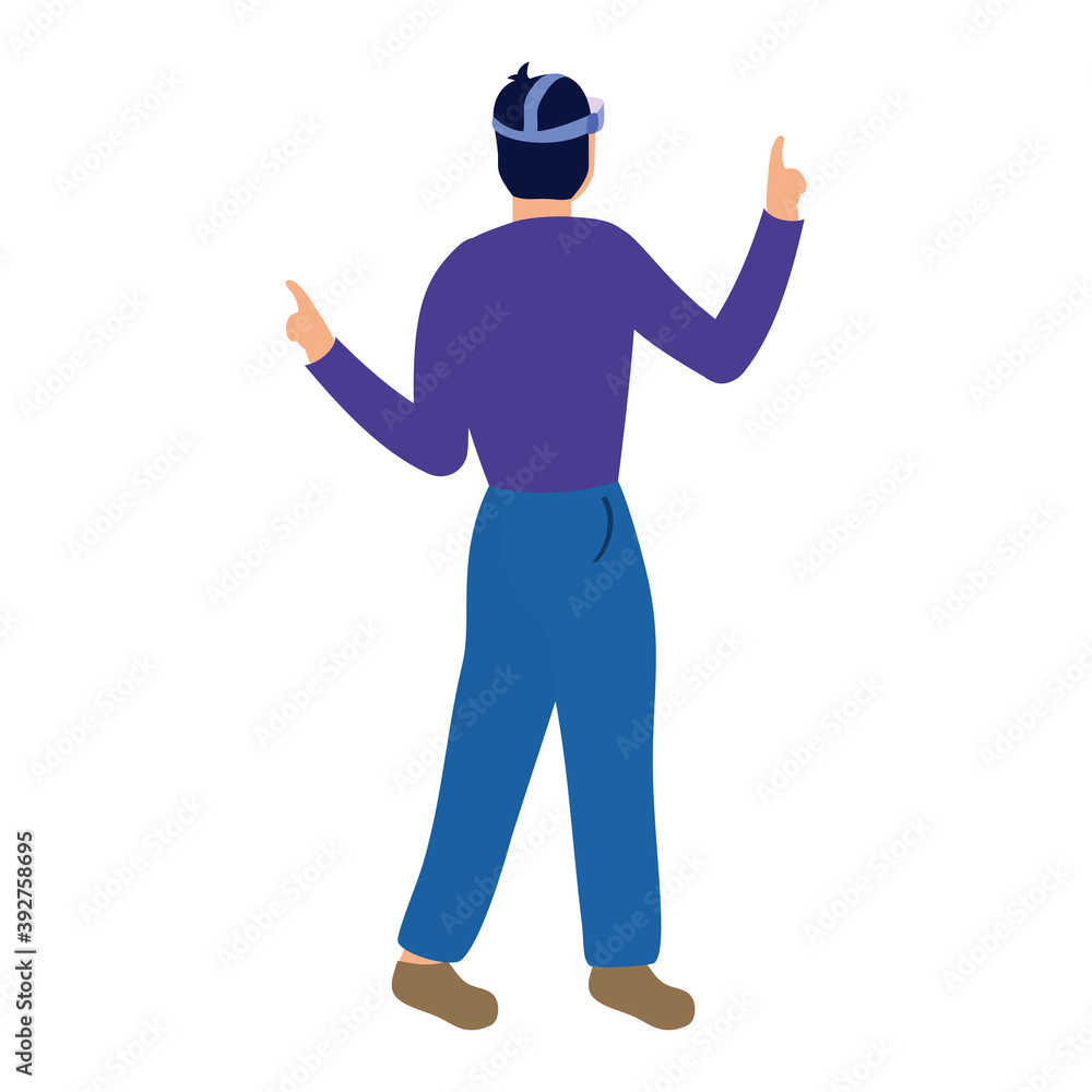 young man using reality virtual technology character young man using reality virtual technology character