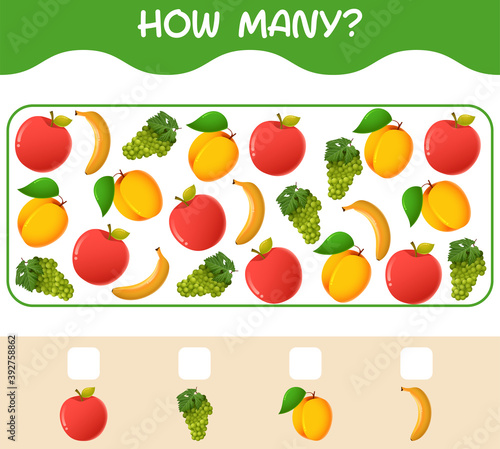 How many cartoon fruits. Counting game. Educational game for pre shool years kids and toddlers