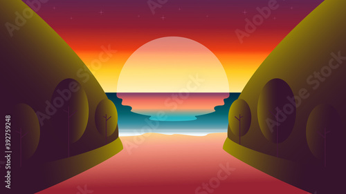 Sunset beach background nature landscape vector illustration