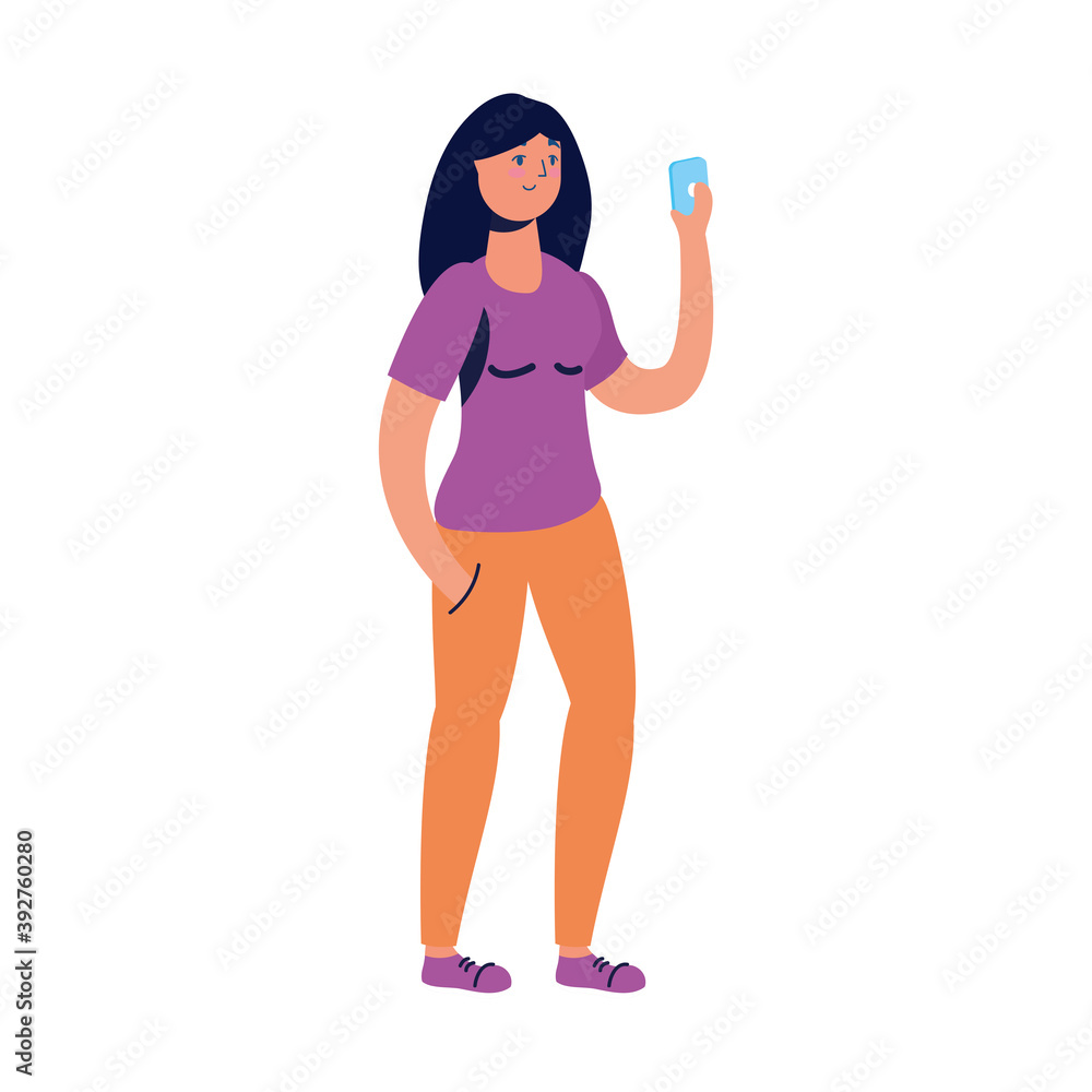 young woman using smartphone technology character young woman using smartphone technology character