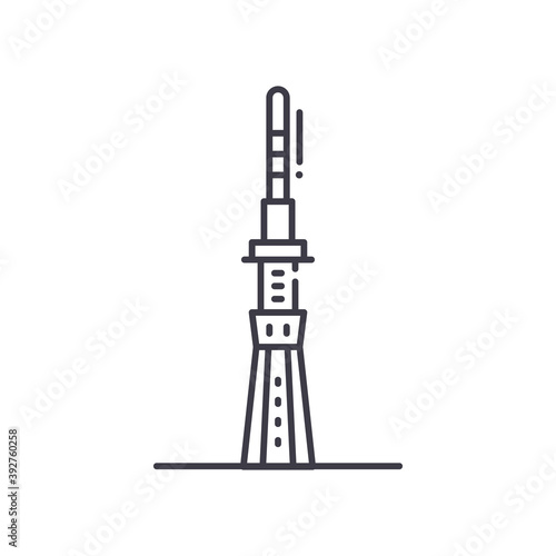 Skytree icon, linear isolated illustration, thin line vector, web design sign, outline concept symbol with editable stroke on white background.
