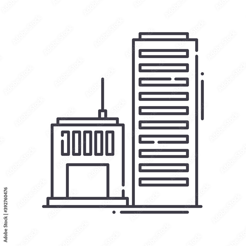 Skyscrapper icon, linear isolated illustration, thin line vector, web design sign, outline concept symbol with editable stroke on white background. Skyscrapper icon, linear isolated illustration, thin line vector, web design sign, outline concept symbol with editable stroke on white background.
