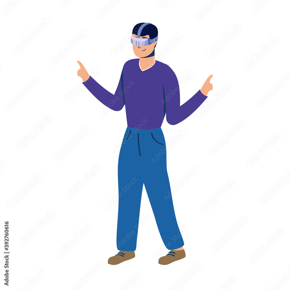 young man using reality virtual technology character young man using reality virtual technology character