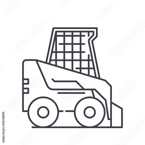 Skid steer loader icon, linear isolated illustration, thin line vector, web design sign, outline concept symbol with editable stroke on white background.