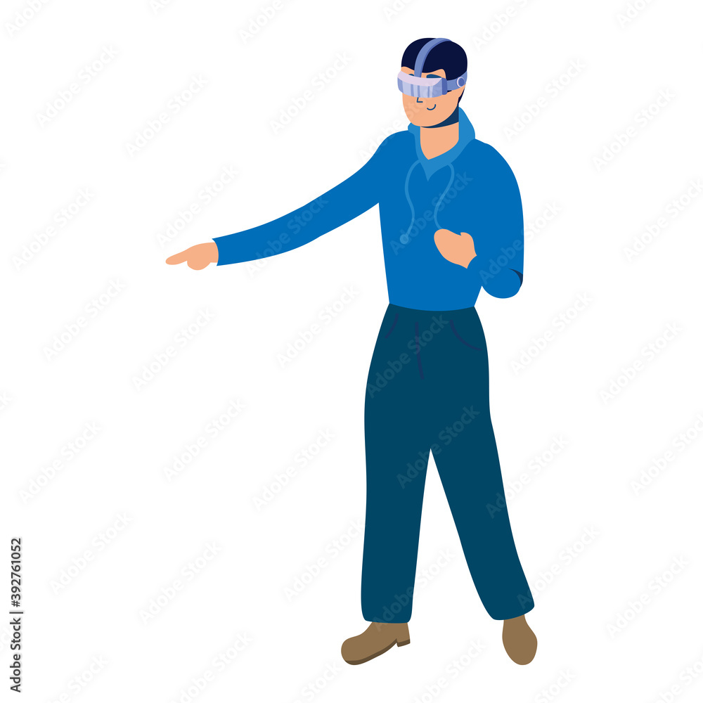 young man using reality virtual technology character young man using reality virtual technology character