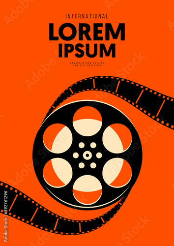 Movie and film poster design template background with vintage film reel