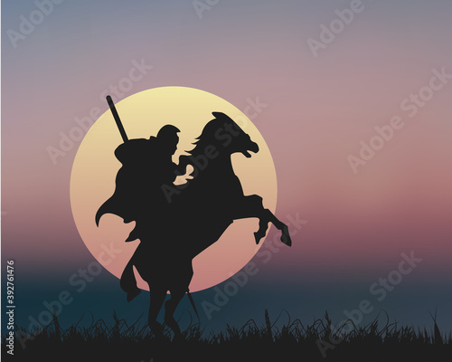 A Mounted Warrior Under The Sunset