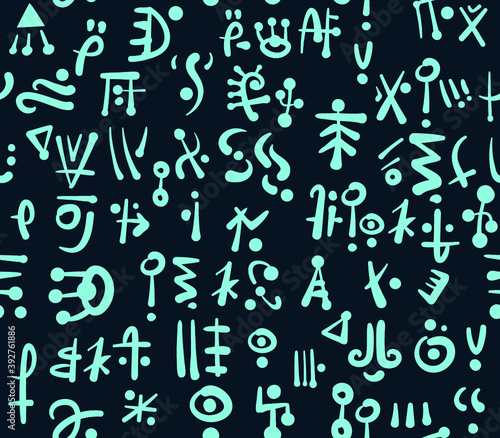 Alien hieroglyphics seamless pattern, isolated vector illustration. Design for web and mobile app.