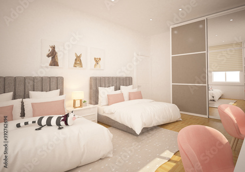 Girl's pink room. Modern minimalist contemporary. 