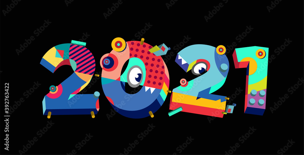 Vector Colorful abstract New Year 2021 greeting banner
