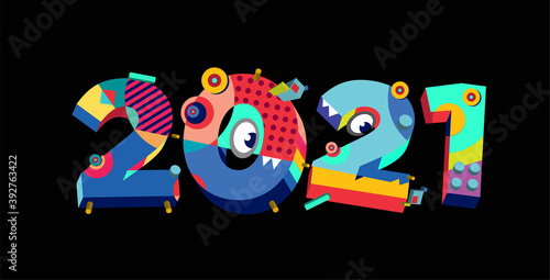 Vector Colorful abstract New Year 2021 greeting banner