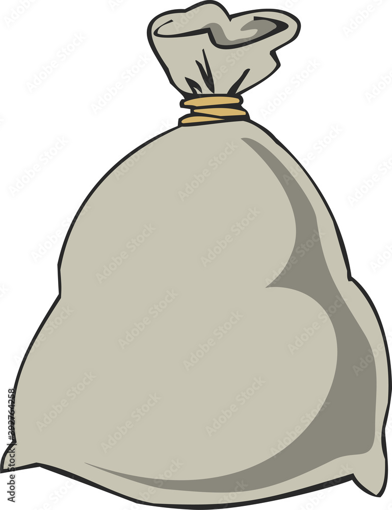Full old cloth bag, isolated on white background. A closed canvas bag tied with a rope. Flat infographics. Vector illustration.. Full old cloth bag, isolated on white background. A closed canvas bag tied with a rope. Flat infographics. Vector illustration..