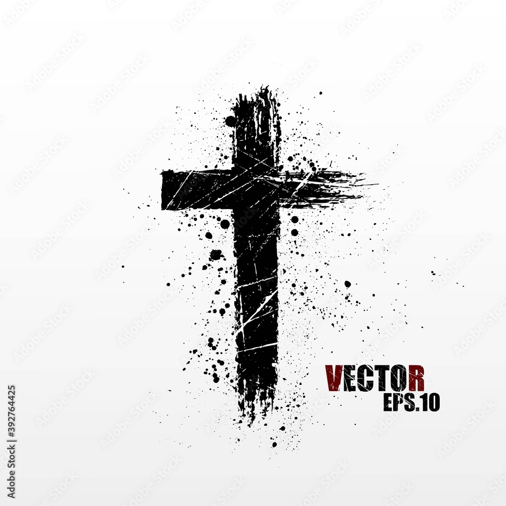 Vector cross grunge style.Black paint,spray,splatter,ink blobs,brush