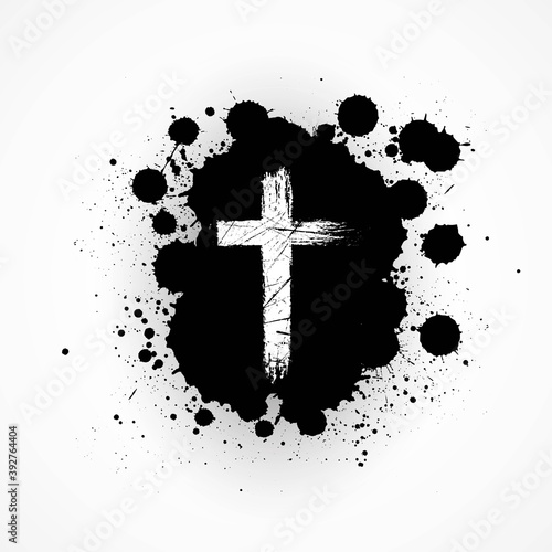 Vector black paint cross shape with grunge style. 