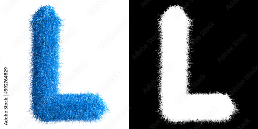 Alphabet L made from fur with alpha mask, fur font, 3d alphabet. 3d illustration. Alphabet L made from fur with alpha mask, fur font, 3d alphabet. 3d illustration.