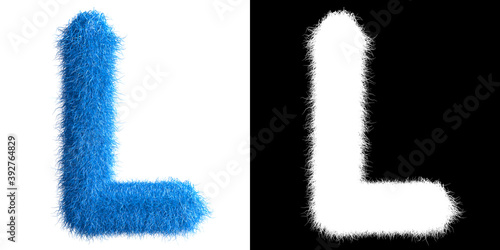 Alphabet L made from fur with alpha mask, fur font, 3d alphabet. 3d illustration.