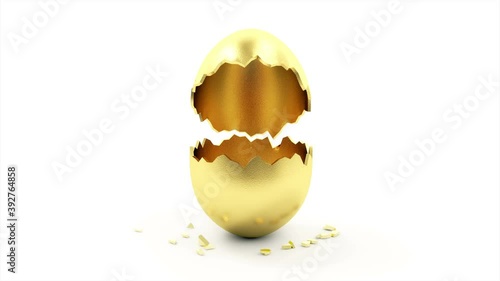 Empty Golden Egg Open. Success Symbol or Happy Easter Concept.