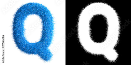 Alphabet Q made from fur with alpha mask, fur font, 3d alphabet. 3d illustration.