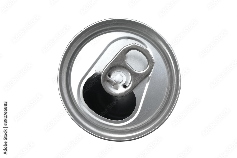The opened cans of soft drinks are made of aluminum and have light on the shiny surface. The opened cans of soft drinks are made of aluminum and have light on the shiny surface.