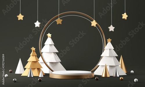 Cylinder podium and minimal abstract background for Christmas  3d rendering geometric shape  Stage for product.