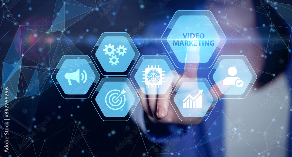 Video marketing and advertising concept on screen. Business, Technology, Internet and network concept. Video marketing and advertising concept on screen. Business, Technology, Internet and network concept.