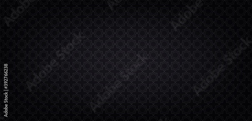 Black background decorated with abstract polygon line pattern. Dark texture decor of geometric for wallpaper, backdrop, background for your graphic.  Ornamental graphic pattern. Vector illustration.