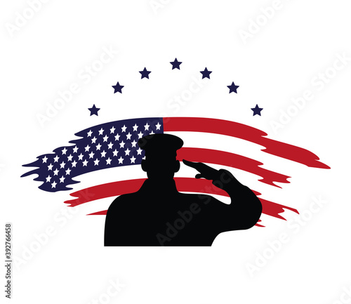 officer military silhouette of usa flag painted
