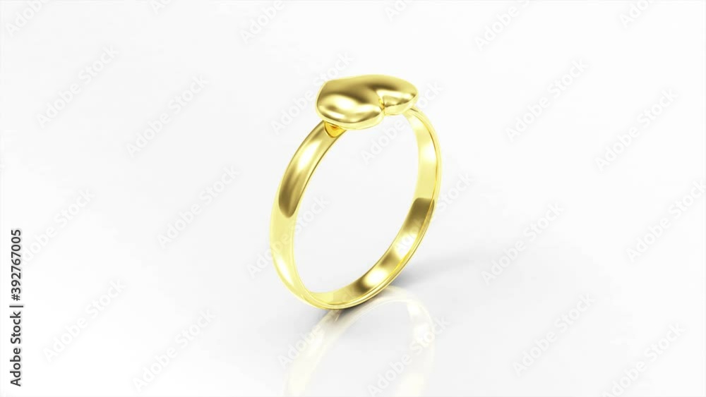 4K Loop Animation of Golden Ring with Heart Shape. Love and Romantic Symbol on white background 4K Loop Animation of Golden Ring with Heart Shape. Love and Romantic Symbol on white background