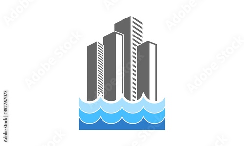 Skyscraper and wave illustration vector