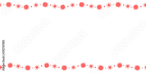 Background, frame, border from molecules, cells of virus, bacteria. Horizontal top and bottom edging, border on theme of Pandemic, epidemic covid-19, quarantine, vaccination. Vector drawn isolated