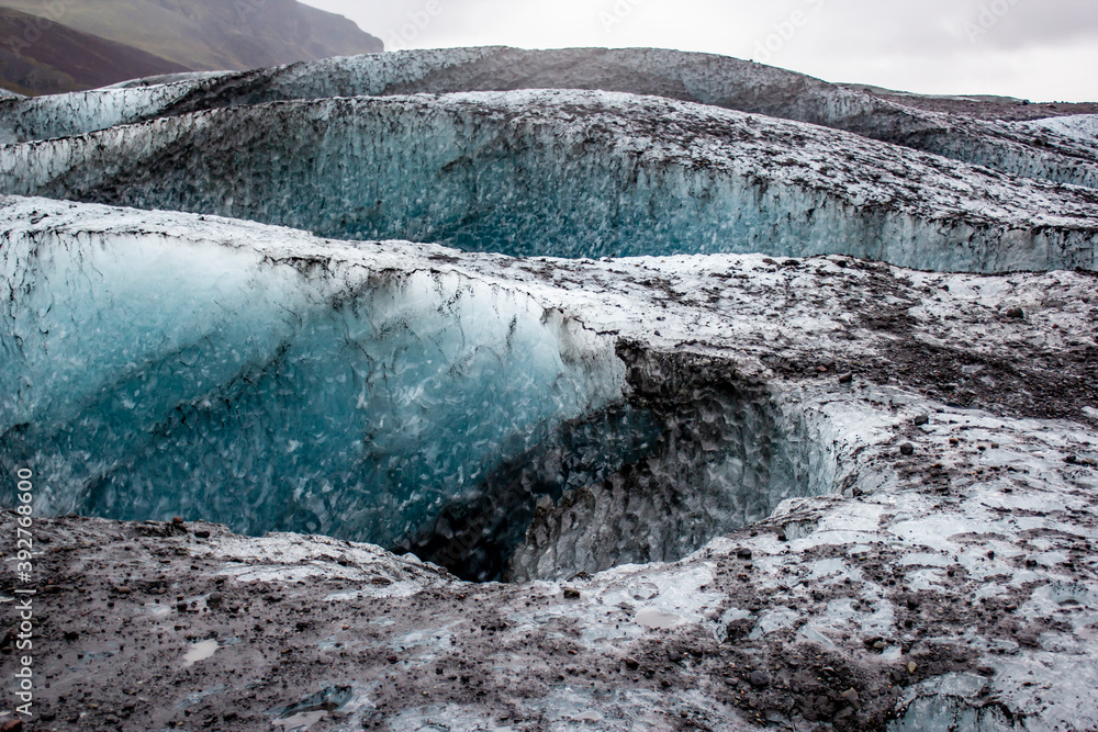 Different Layers of Glacial Ice Rise up from the Svínafellsjökull Glacier in Skaftafell National Park, Iceland
