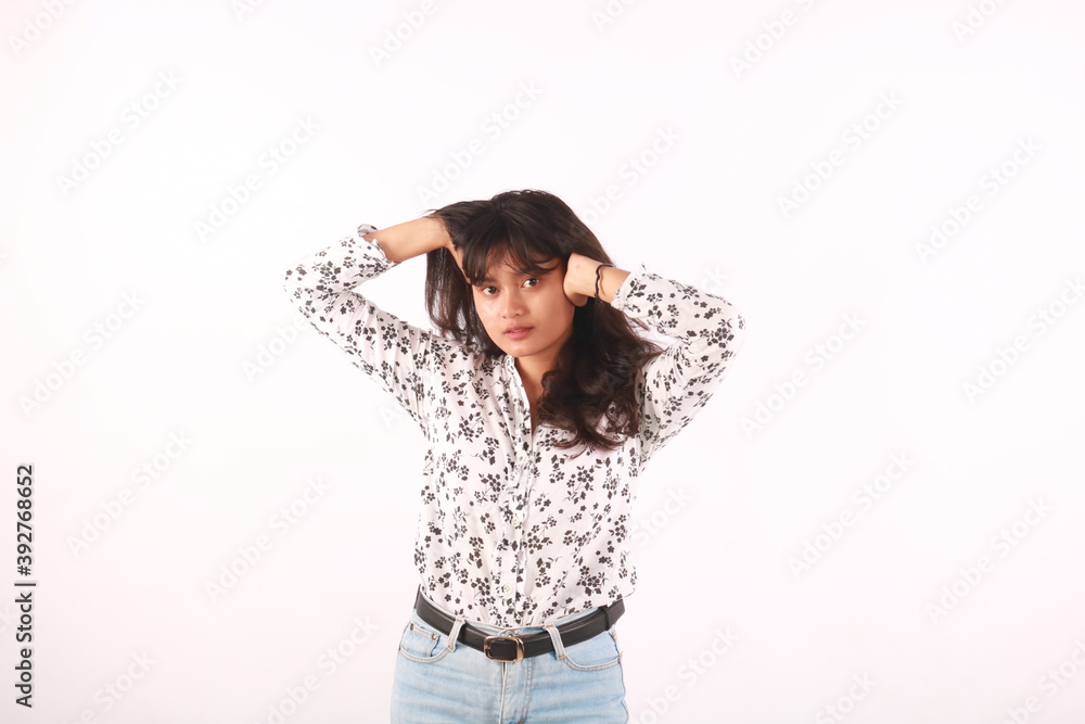 Beauty portrait of female face on white background Beauty portrait of female face on white background