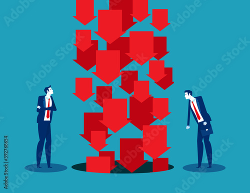 Business people looking and falling arrow symbol