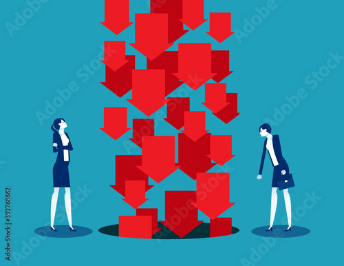 Business people looking and falling arrow symbol