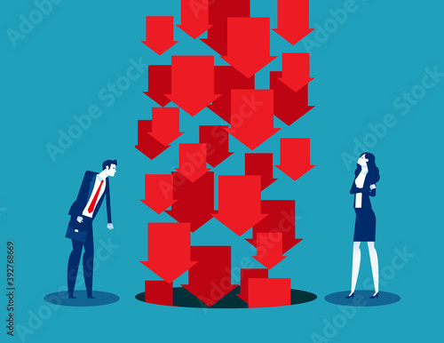Business people looking and falling arrow symbol