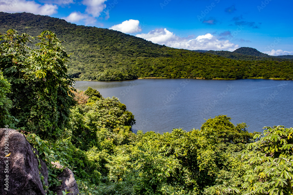 Fototapeta premium Looking over the Tops of the Canopy of Trees across the Lake to the Other Side of Zapatera Island outside of Granada, Nicaragua 