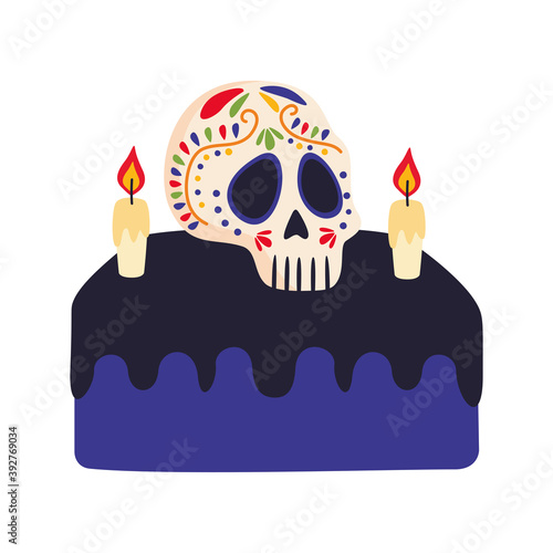 dia de los muertos skull painted in altar
