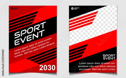 Set cover a4 background for sport event poster with dynamic red and black color. Vector layout design template can use for gym promotion, tournament, invitation cup, banner championship, flyer