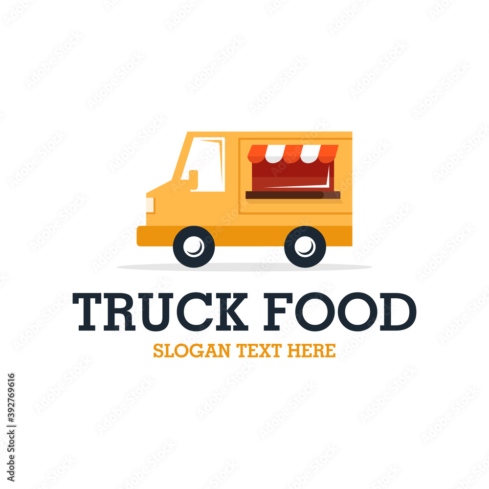 Food Truck Logo template, Street food truck icon template. Vector line trade van illustration. Mobile café car logo background. Food Truck Logo template, Street food truck icon template. Vector line trade van illustration. Mobile café car logo background.