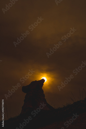 Silhouette of Nandi idol sun at in the place of head