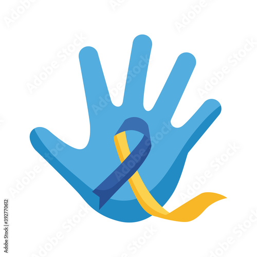 down syndrome campaign ribbon in hand flat style icon