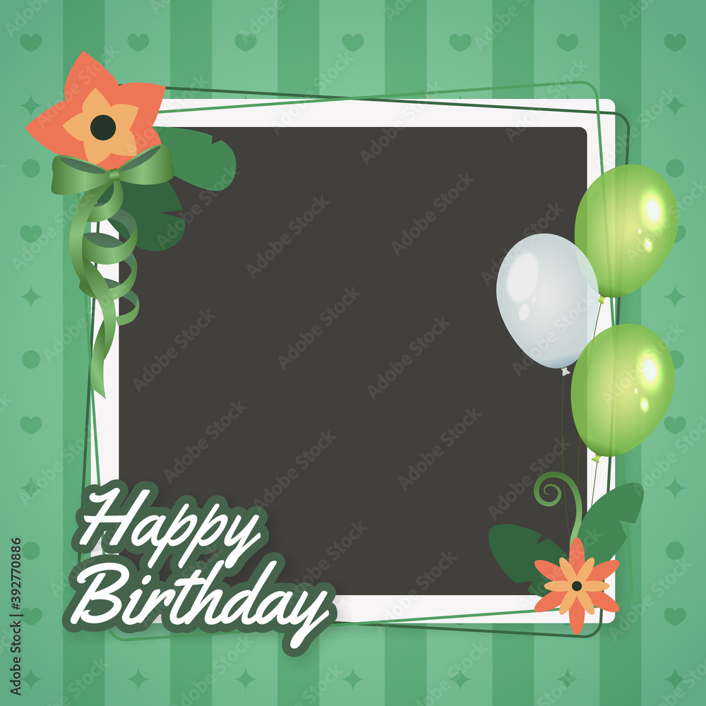 Fototapeta premium Happy birthday frame with balloons and flowers