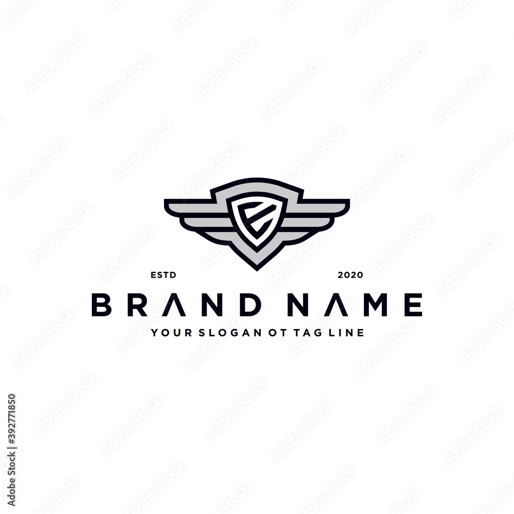letter E shield wing logo design concept vector Stock Vector | Adobe Stock