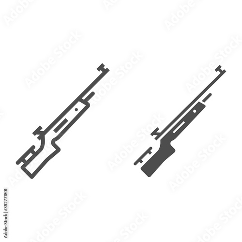 Shotgun for biathlon line and solid icon, Winter sport concept, firearm sign on white background, Rifle shoot icon in outline style for mobile concept and web design. Vector graphics.