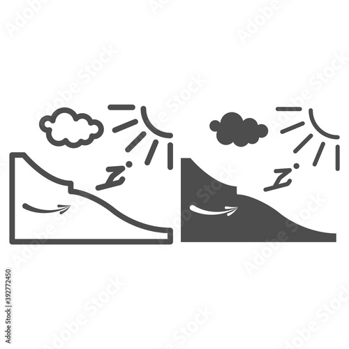 Ski jump from the springboard line and solid icon, Winter sport concept, Ski jumping silhouette sign on white background, Springboard jumper icon in outline style for mobile and web. Vector graphics.